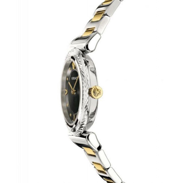 Versace V-Motif Black Dial Two Tone Steel Strap Watch for Women - VERE00518
