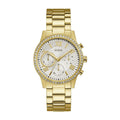 Guess Solar Chronograph Diamonds White Dial Gold Steel Strap Watch for Women - W1069L2