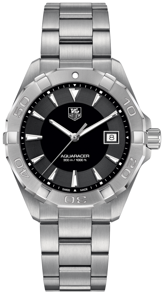Tag Heuer Aquaracer Quartz Black Dial Silver Steel Strap Watch for Men - WAY1110.BA0928