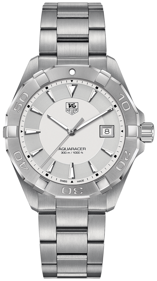 Tag Heuer Aquaracer Quartz White Dial Silver Steel Strap Watch for Men - WAY1111.BA0928