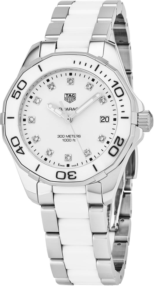 Tag Heuer Aquaracer 35mm Quartz Diamond White Dial Two Tone Steel Strap Watch for Women - WAY131D.BA0914