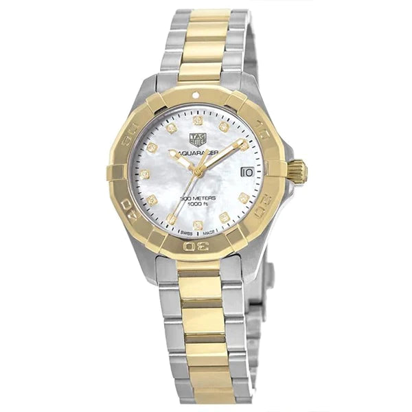 Tag Heuer Aquaracer Quartz Mother of Pearl White Dial Two Tone Steel Strap Watch for Women - WBD1322.BB0320