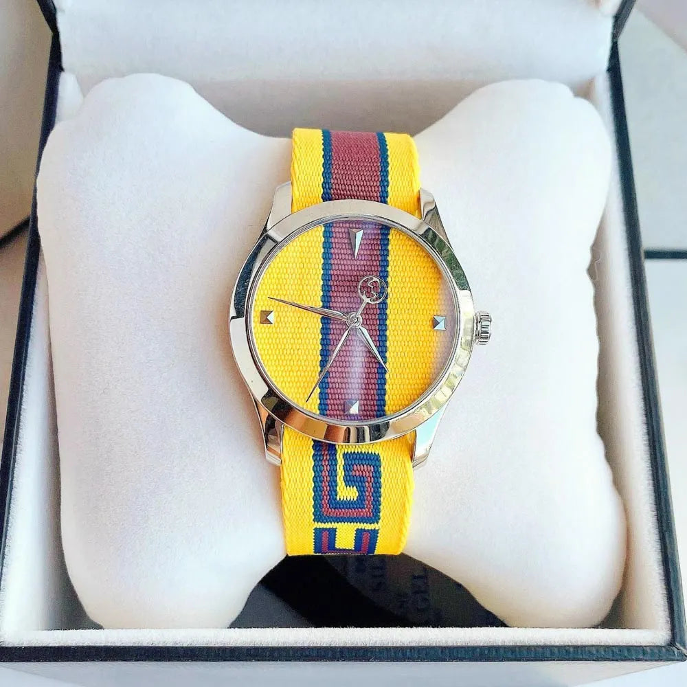 Gucci G Timeless Quartz Yellow & Purple Dial Yellow & Purple NATO Strap Watch For Men - YA1264069