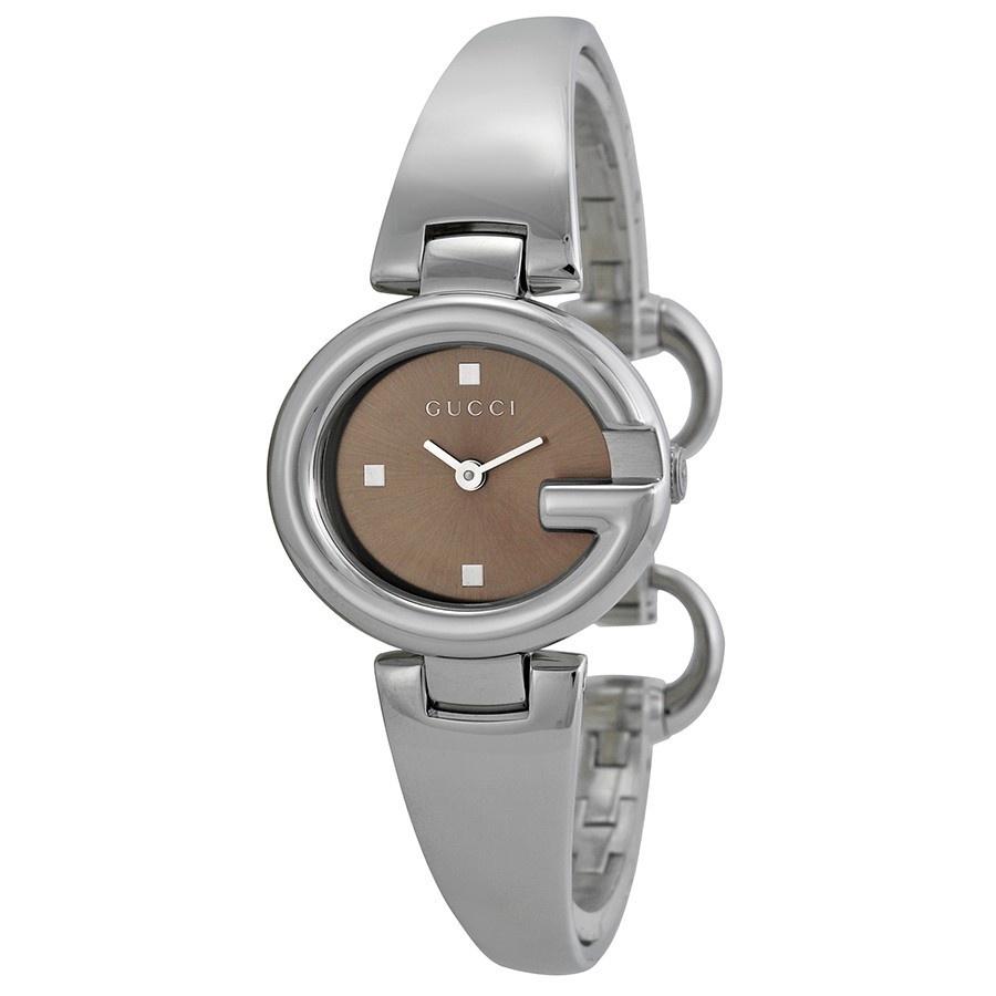 Gucci Guccissima Quartz Diamonds Brown Dial Silver Steel Strap Watch For Women - YA134503