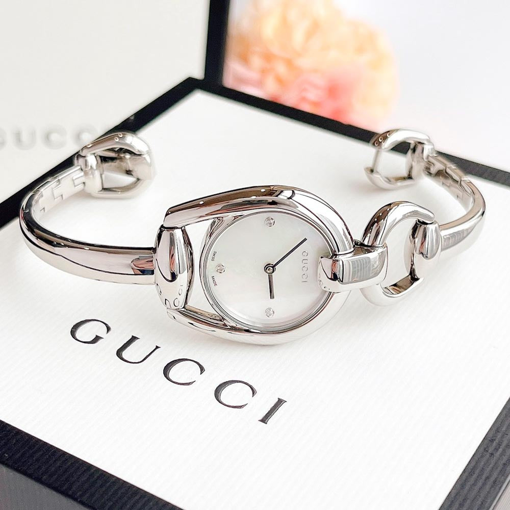 Gucci Horsebit Collection Diamonds Mother of Pearl Dial Silver Steel Strap Watch For Women - YA139506