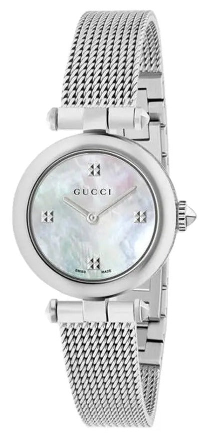 Gucci Diamantissima Quartz Diamonds Mother of Pearl Dial Silver Mesh Bracelet Watch for Women - YA141504