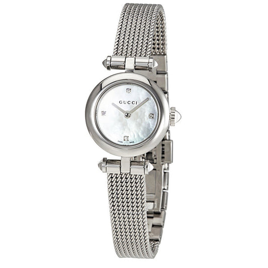Gucci Diamantissima Diamonds Mother of Pearl Dial Silver Mesh Bracelet Watch for Women - YA141512