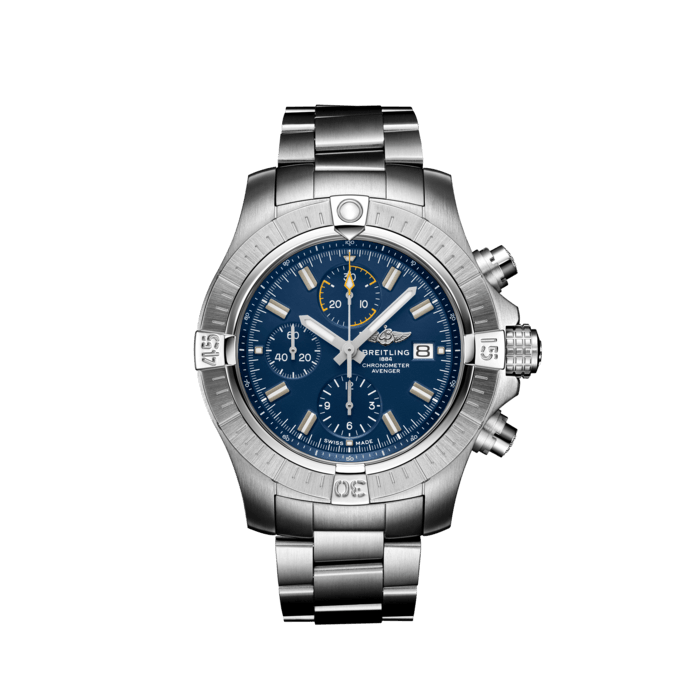 Breitling Avenger Chronograph 45mm Blue Dial Silver Steel Strap Watch for Men - A13317101C1A1
