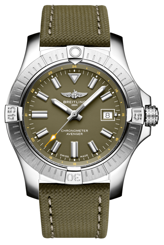 Breitling Avenger Automatic GMT 43 Green Dial Green Nylon Strap Watch for Men - A17318101L1X1