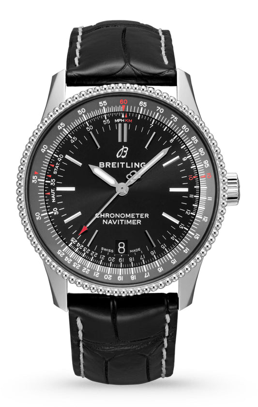 Breitling Navitimer Automatic 38mm Black Dial Black Leather Strap Mens Watch - A17325241B1P1