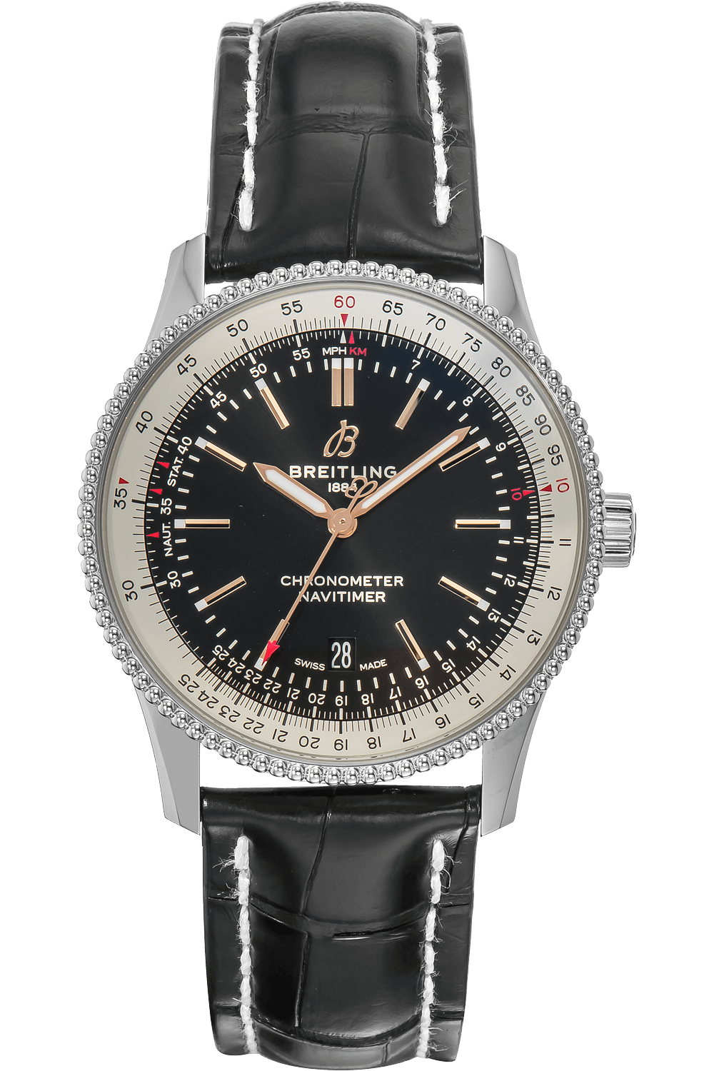 Breitling Navitimer 1 Automatic 41mm Black Dial Black Leather Strap Mens Watch - A17326211B1P2