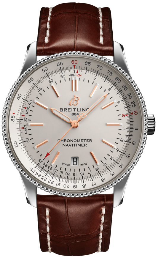 Breitling Navitimer Automatic 41 White Dial Brown Leather Strap Watch for Men - A17326211G1P2
