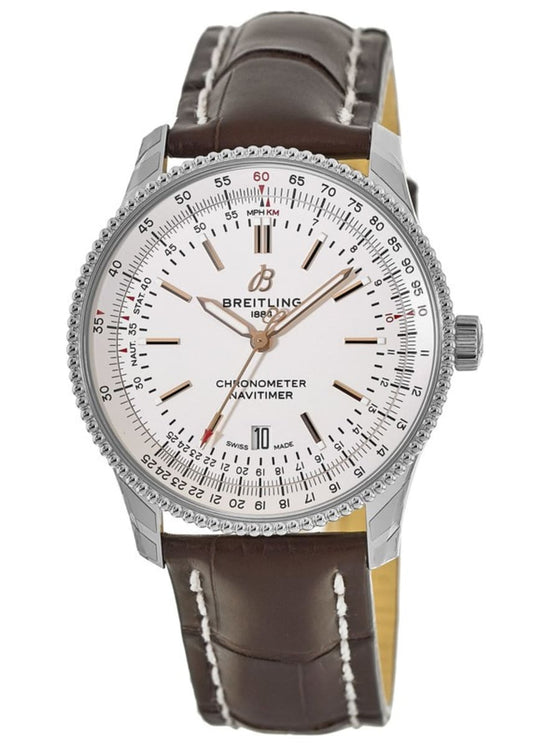Breitling Navitimer Automatic 41 White Dial Brown Leather Strap Watch for Men - A17326211G1P2