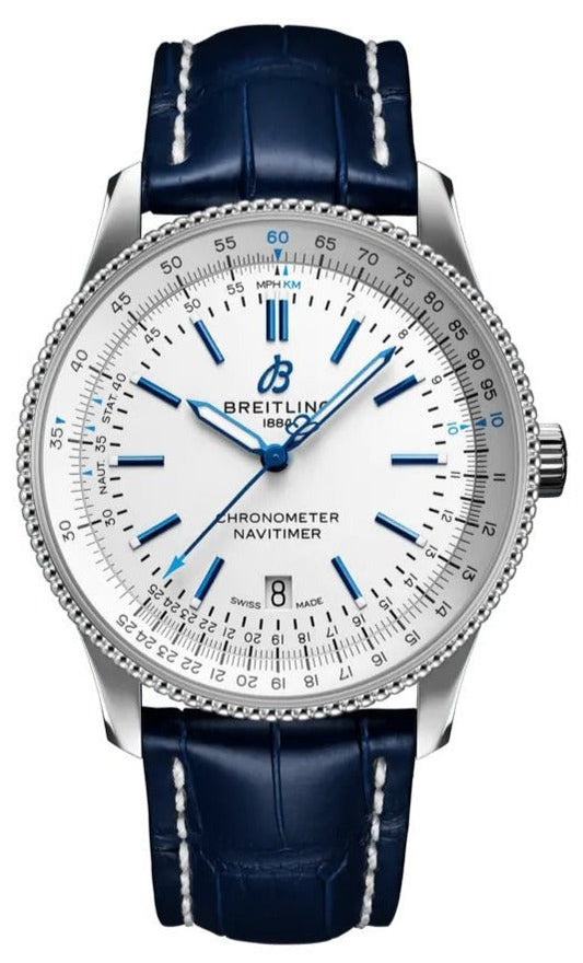 Breitling Navitimer Automatic 41mm White Dial Blue Leather Strap Watch for Men - A173263A1G1P1