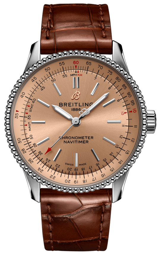 Breitling Navitimer Automatic 35 Brown Dial Brown Leather Strap Watch for Men - A17395201K1P1