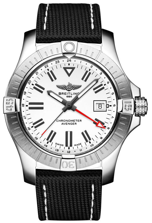 Breitling Avenger Automatic GMT 43 White Dial Black Nylon Strap Watch for Men - A32397101A1X1
