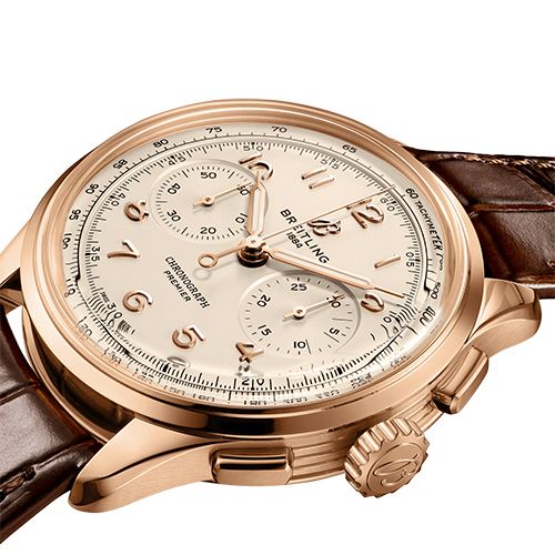 Breitling Premier B09 Chronograph 40 White Dial Brown Leather Strap Watch for Men - RB0930371G1P1