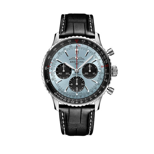 Breitling Navitimer B01 Chronograph 43 Blue Dial Black Leather Strap Watch for Men - AB0138241C1P1