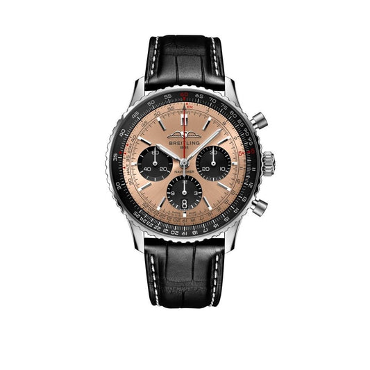 Breitling Navitimer B01 Chronograph 43 Brown Dial Black Leather Strap Watch for Men - AB0138241K1P1