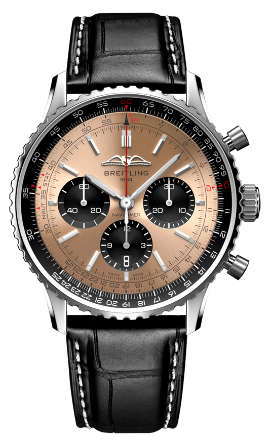 Breitling Navitimer B01 Chronograph 43 Brown Dial Black Leather Strap Watch for Men - AB0138241K1P1