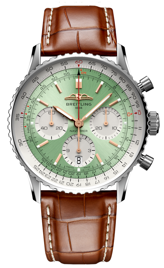 Breitling Navitimer B01 Chronograph 41 Green Dial Brown Leather Strap Watch for Men - AB0139211L1P1