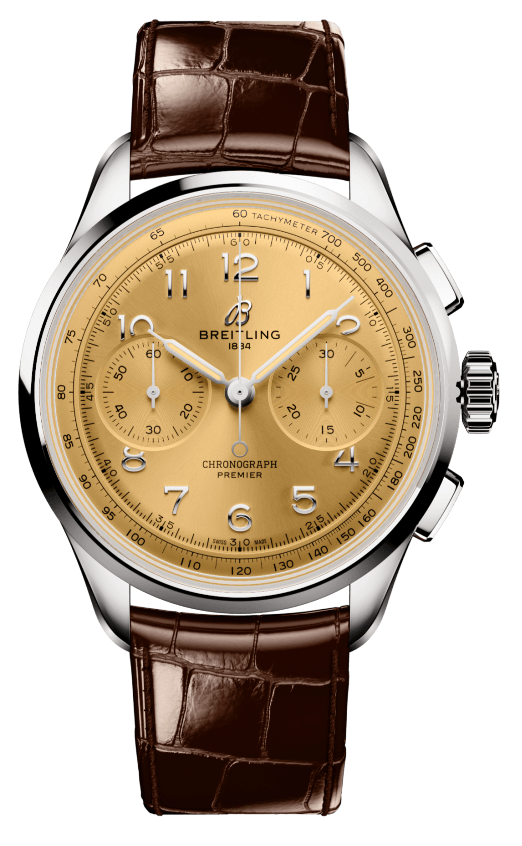 Breitling Premier B09 Chronograph 40 Beige Dial Brown Leather Strap Watch for Men - AB0930F51H1P1