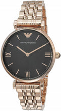 Emporio Armani Gianni T-Bar Black Dial Rose Gold Steel Strap Watch For Women - AR11145