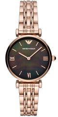 Emporio Armani Gianni T-Bar Black Dial Rose Gold Steel Strap Watch For Women - AR11145