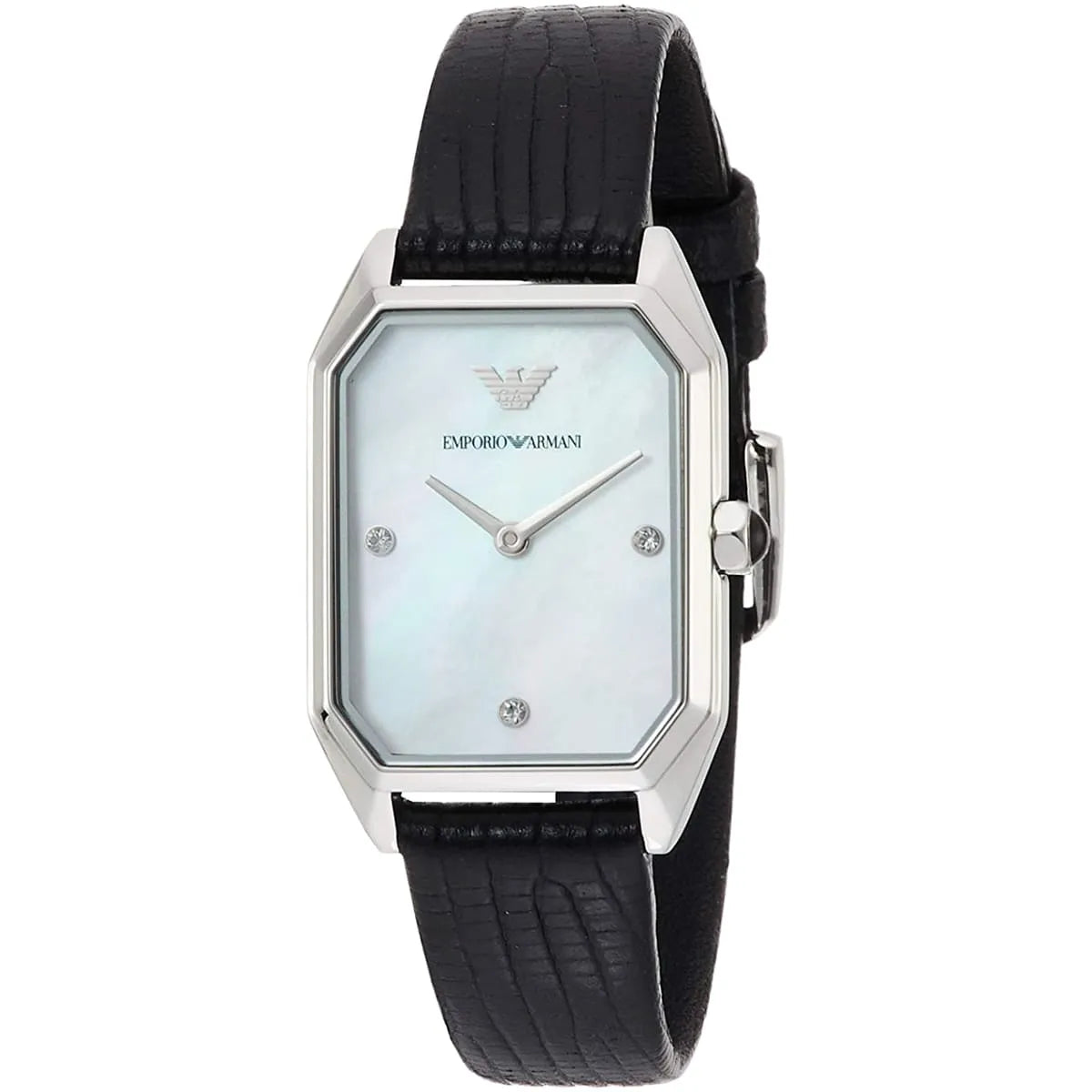 Emporio Armani Gioia Analog Mother of Pearl Dial Black Leather Strap Watch For Women - AR11148