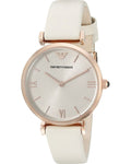 Emporio Armani Gianni T Bar Light Brown Dial White Leather Strap Watch For Women - AR1769