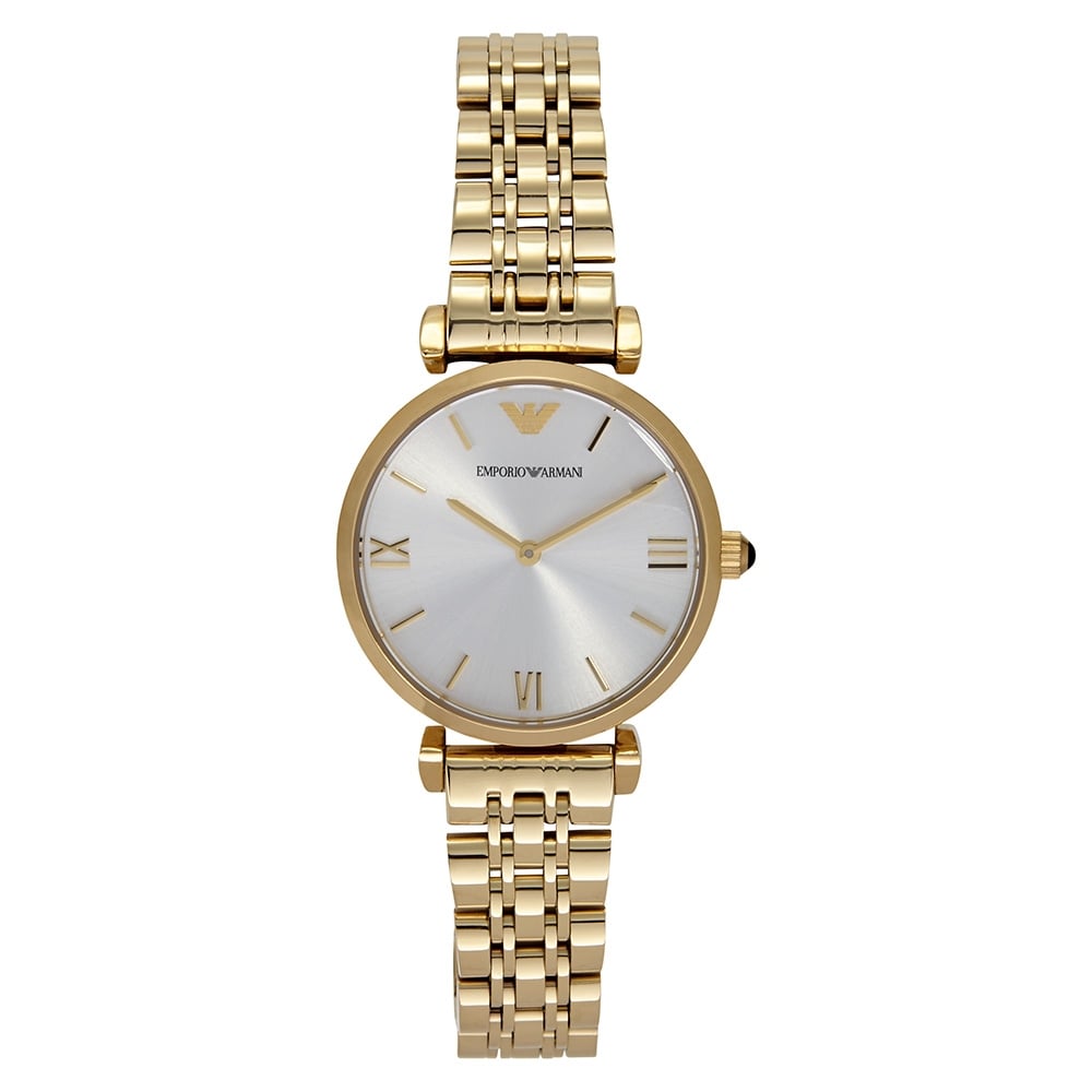 Emporio Armani Gianni T Bar Silver Dial Gold Steel Strap Watch For Women - AR1877