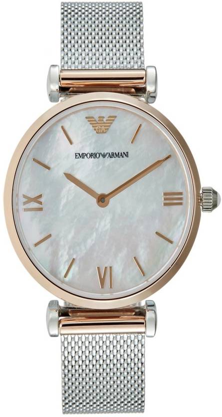 Emporio Armani Retro Mother of Pearl Dial Silver Mesh Bracelet Watch For Women - AR2067