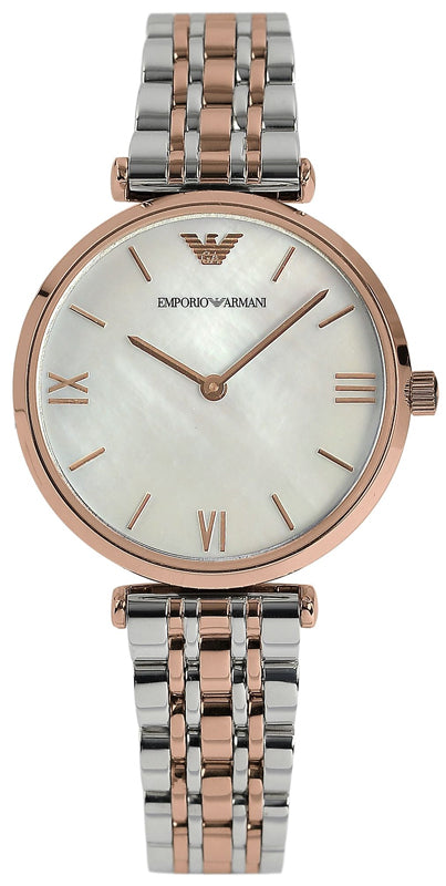 Emporio Armani T Bar Gianni Classic Mother Of Pearl Dial Two Tone Steel Strap Watch For Women - AR1683