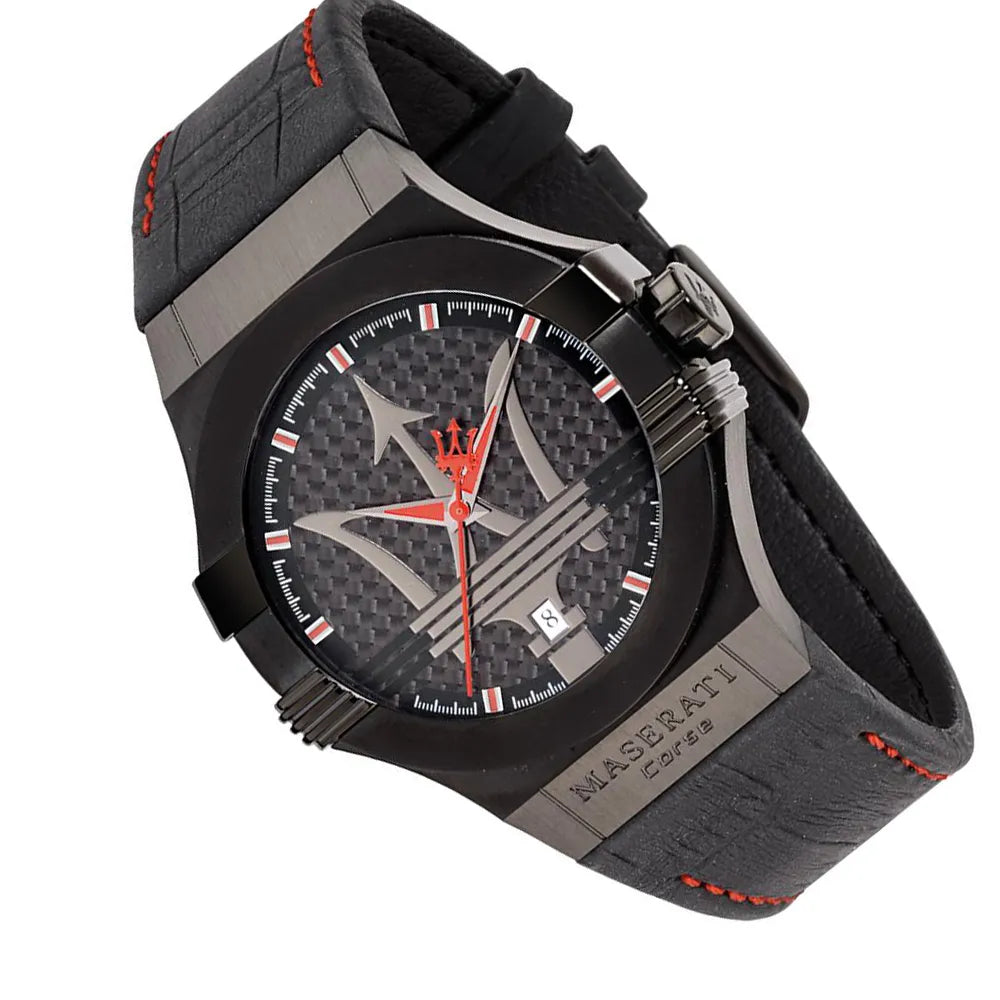 Maserati Potenza 3H STR Black Dial 42mm Leather Strap Watch For Men - R8851108010