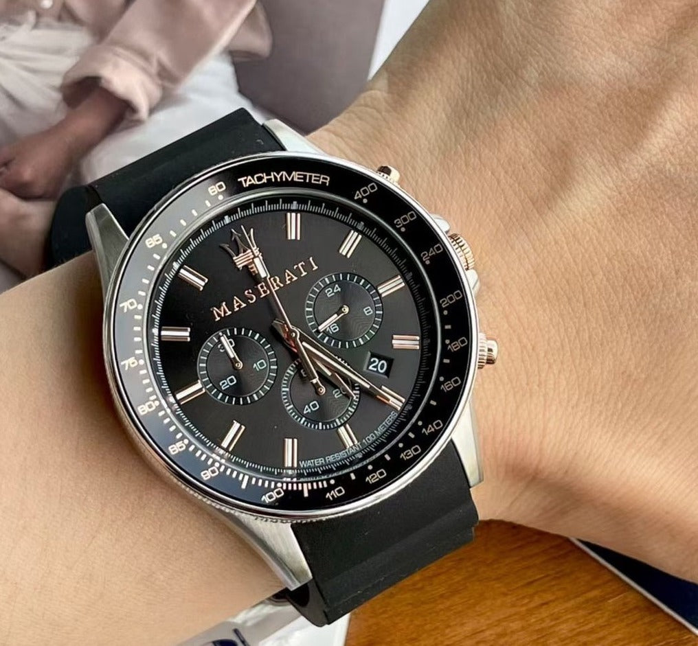 Maserati SFIDA 44mm Black Silicon Chronograph Watch For Men - R8871640002