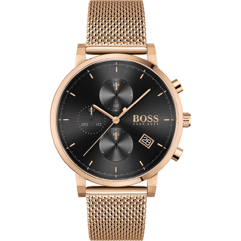 Hugo Boss Integrity Black Dial Gold Mesh Bracelet Watch for Men - 1513808