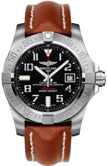 Breitling Avenger II Seawolf 45mm Volcano Black Dial Brown Leather Strap Mens Watch - A1733110/BC31/434X