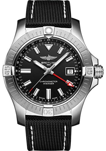 Breitling Avenger Automatic GMT 43 Black Dial Black Nylon Strap Watch for Men - A32397101B1X1
