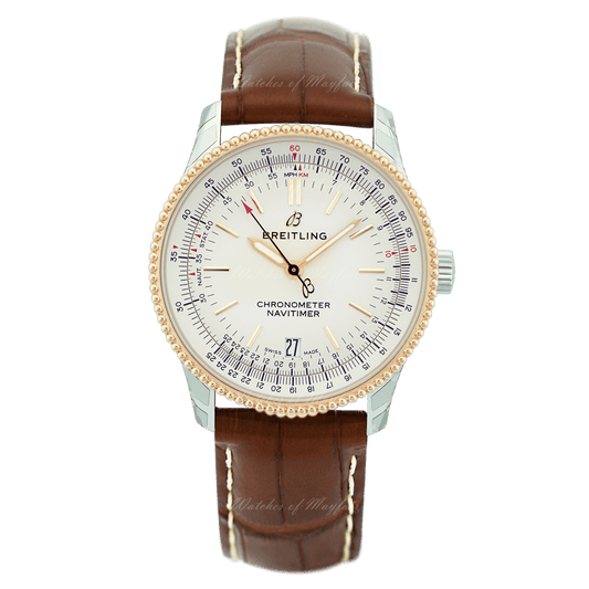 Breitling Navitimer Automatic 38mm White Dial Brown Leather Strap Mens Watch - A17325211G1P1