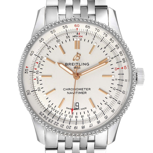 Breitling Navitimer Automatic 41mm White Dial Silver Steel Strap Mens Watch - A17326211G1A1