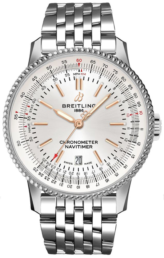 Breitling Navitimer Automatic 41mm White Dial Silver Steel Strap Mens Watch - A17326211G1A1
