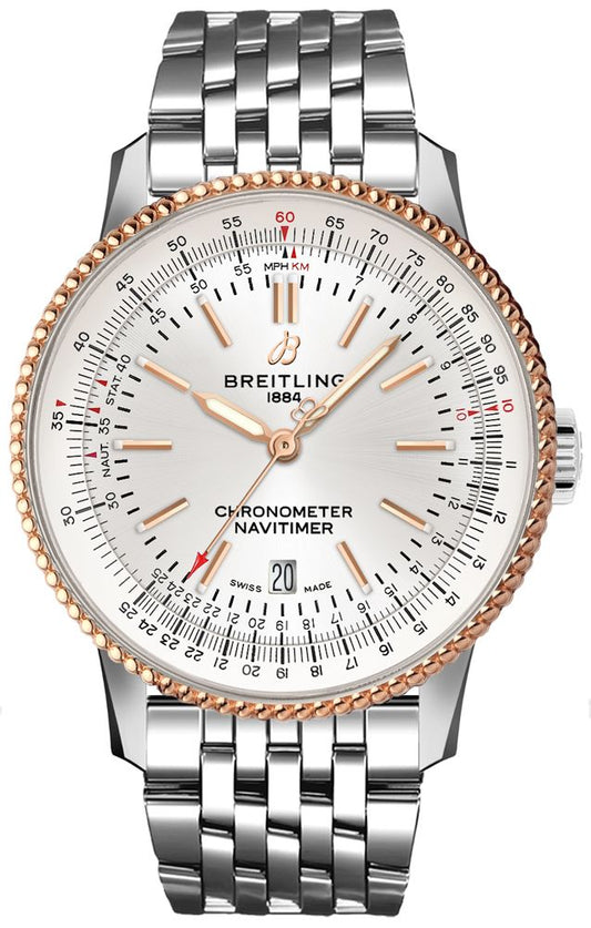 Breitling Navitimer Automatic 41mm White Dial Silver Steel Strap Mens Watch - U17326211G1A1