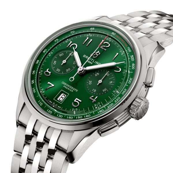Breitling Premier B01 Chronograph 42 Green Dial Silver Steel Strap Watch for Men - AB0145371L1A1