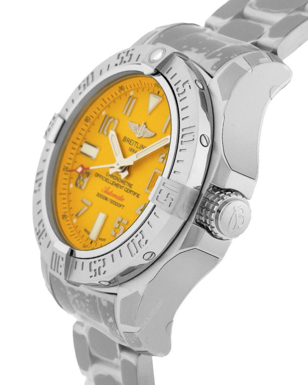 Breitling Avenger II Seawolf Yellow Dial Silver Steel Strap Mens Watch - A1733110/I519