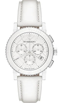 Burberry City Chronograph White Dial White Leather Strap Watch For Women - BU9701