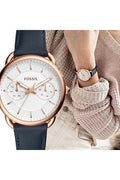 Fossil Tailor White Dial Blue Leather Strap Watch for Women - ES4260