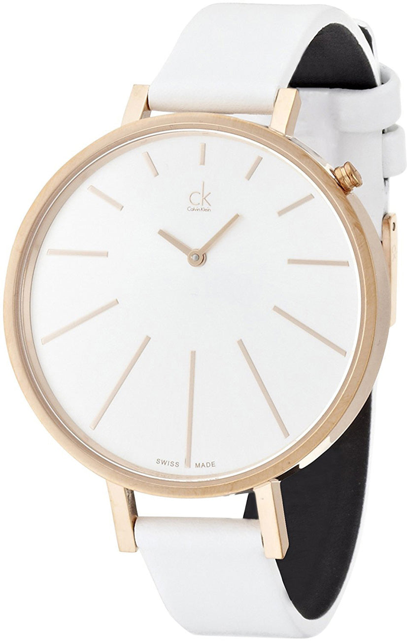 Calvin Klein Equal Silver Dial White Leather Strap Watch for Women - K3E236L6