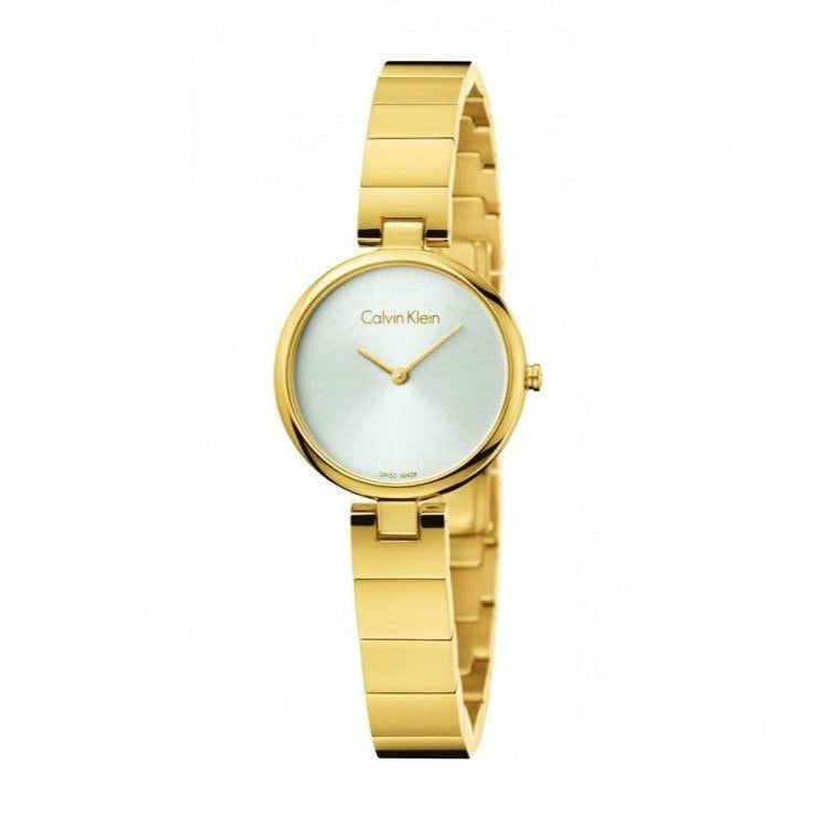 Calvin Klein Authentic Silver Dial Gold Steel Strap Watch for Women - K8G23546