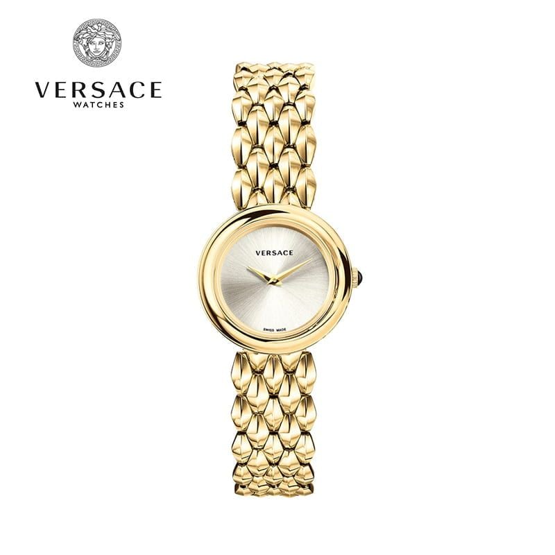 Versace V Flare Silver Dial Gold Steel Strap Watch for Women - VEBN00918