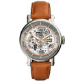 Fossil Boyfriend Automatic Skeleton Silver Dial Brown Leather Strap Watch for Women - ME3109